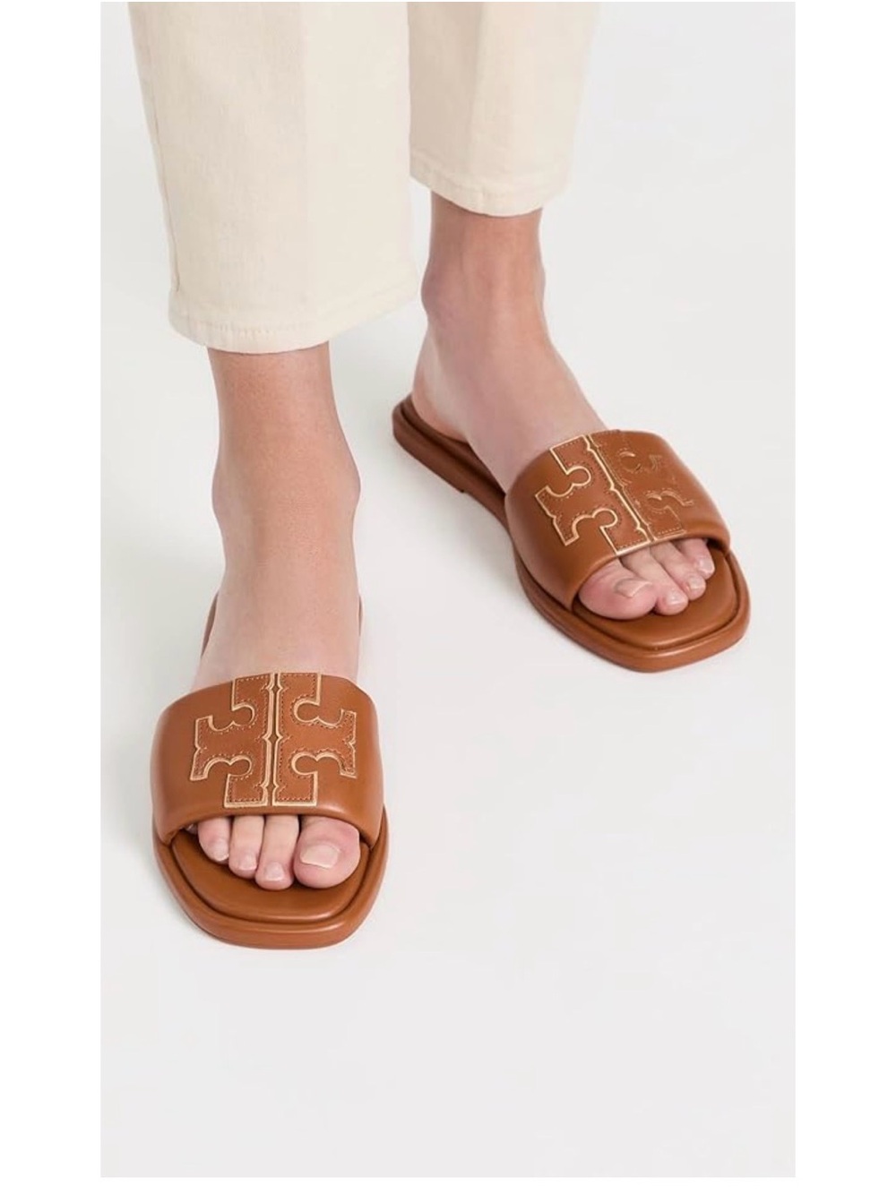 Tory Burch Women's Double T Sport Slides, Bourbon Miele/Gold, 6.5 Medium US